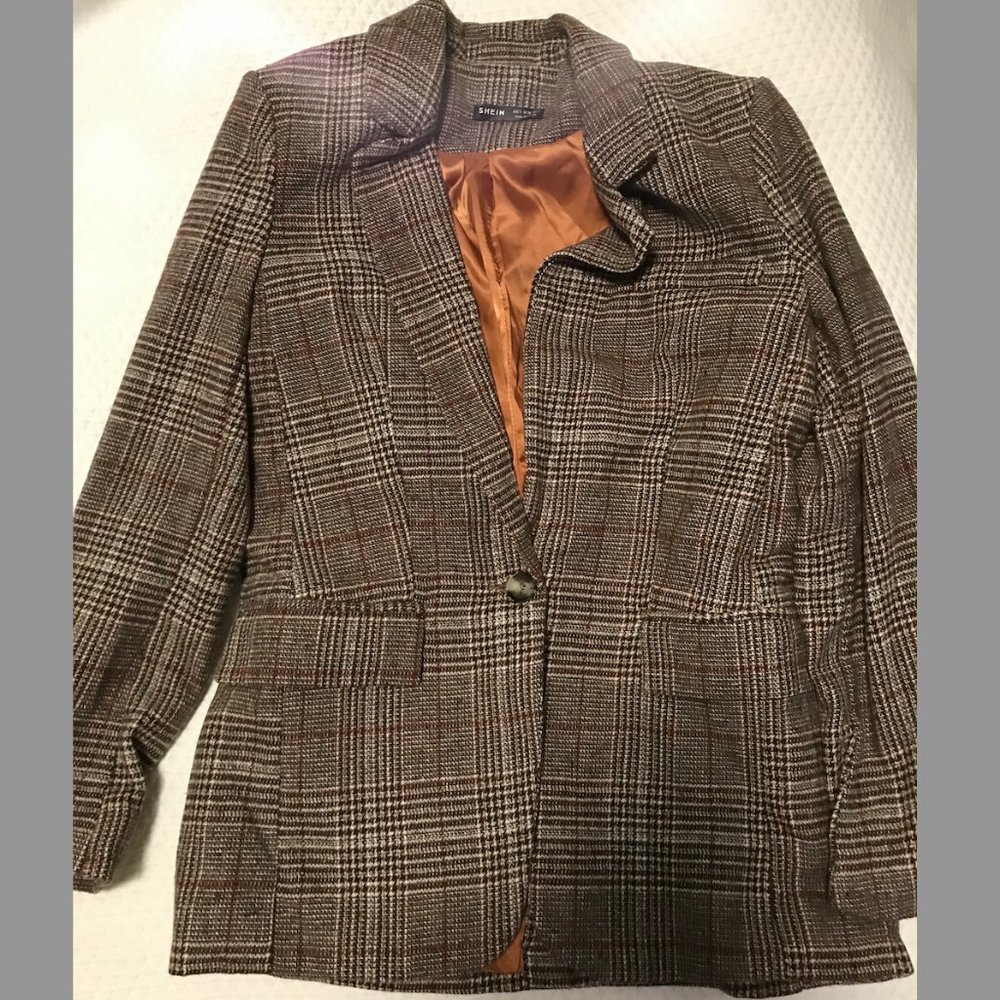 SHEIN Lapel Collar Flap Detail Plaid Blazer